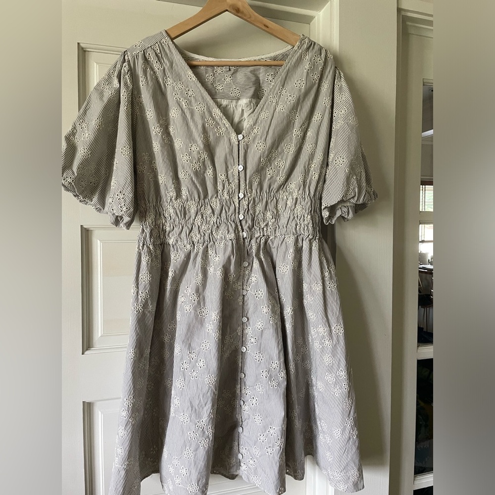 Madewell eyelet mini dress black stripe